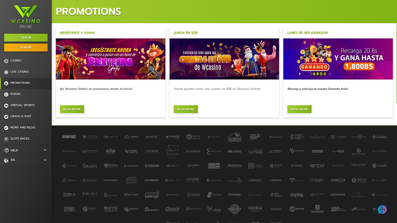 Promotions WCasino Online pour ordinateur