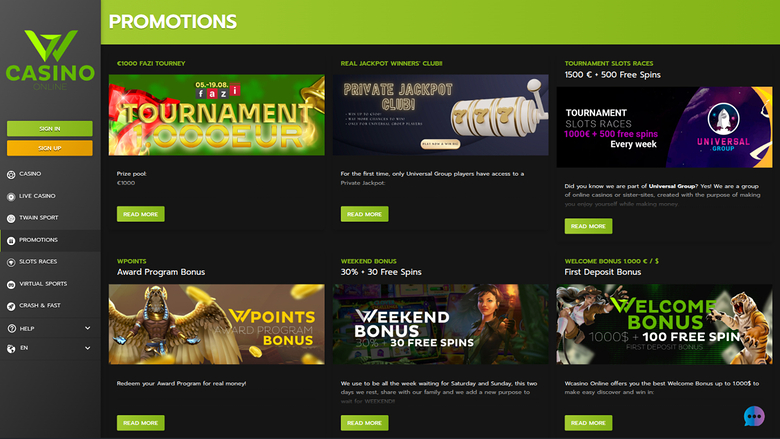 Promotions sur bureau de WCasino Online