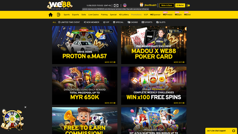 Promotions de we88 casino pour ordinateur de bureau