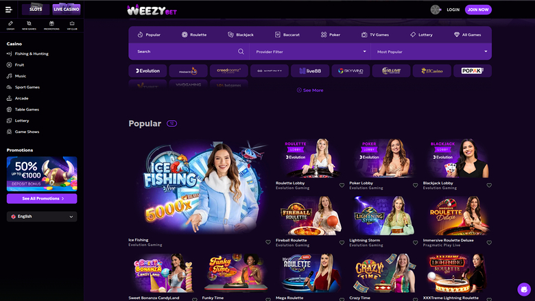  WeezyBet Casino Live-Dealer Desktop