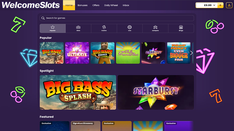 Giochi di Welcome Slots Casino su desktop