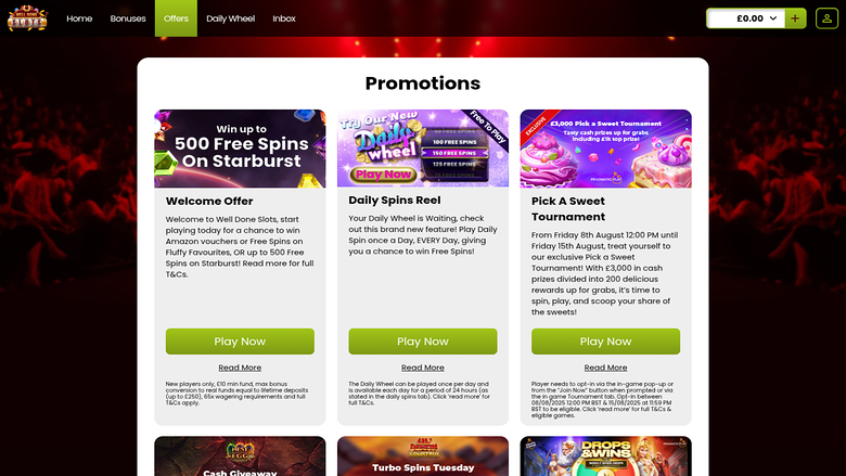 Promozioni di Well Done Slots Casino su desktop