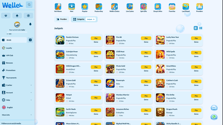 Welle Casino Desktop Jackpot