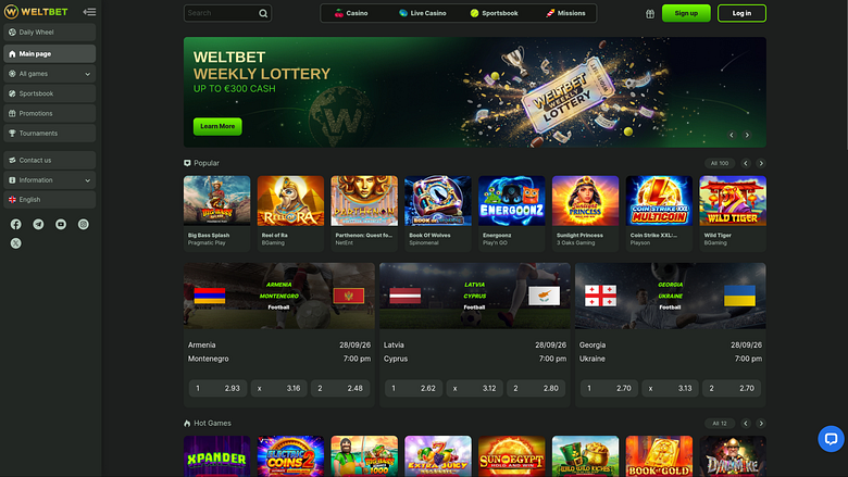 Weltbet Casino Desktop Homepage