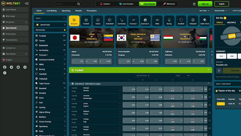 Weltbet Casino Desktop Sports