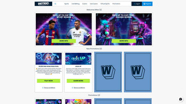 Promociones de escritorio de Wettigo Casino