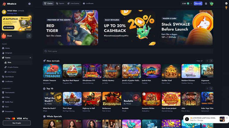 Jeux sur ordinateur de Whale Casino