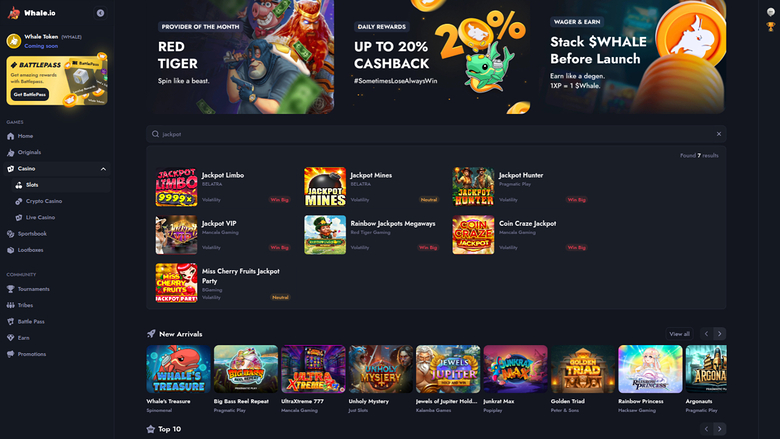 Jackpot sur ordinateur de Whale Casino