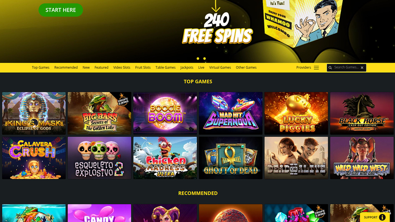 Page d'accueil de Whamoo Casino sur ordinateur