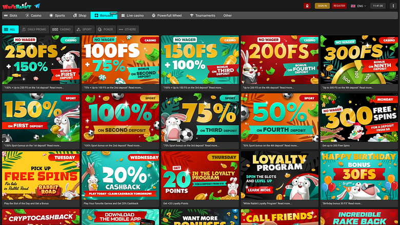 White Rabbit Casino Desktop Promotions