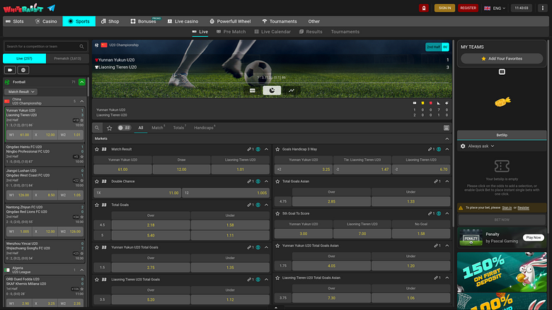 White Rabbit Casino Desktop Sports