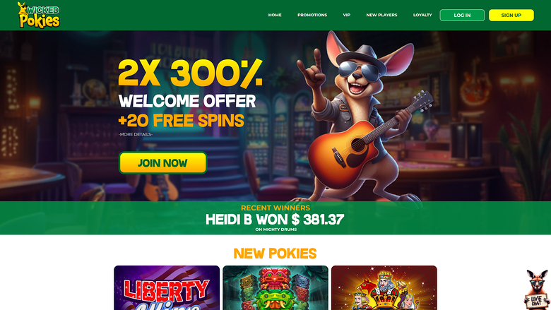 Wicked Pokies Casino Homepage Desktop