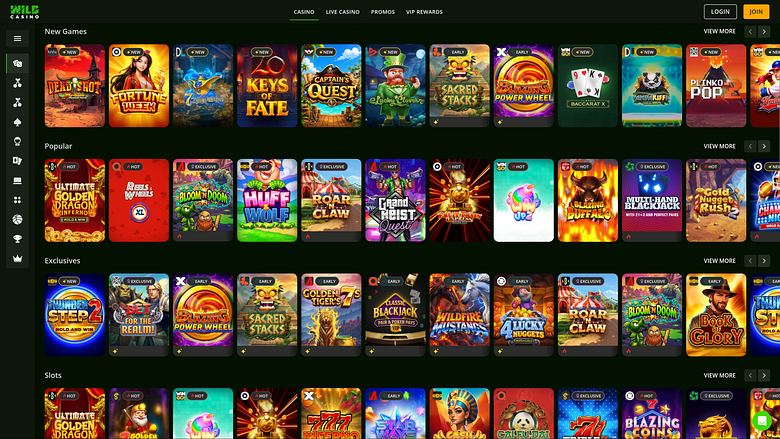 Jeux de casino Wild sur ordinateur