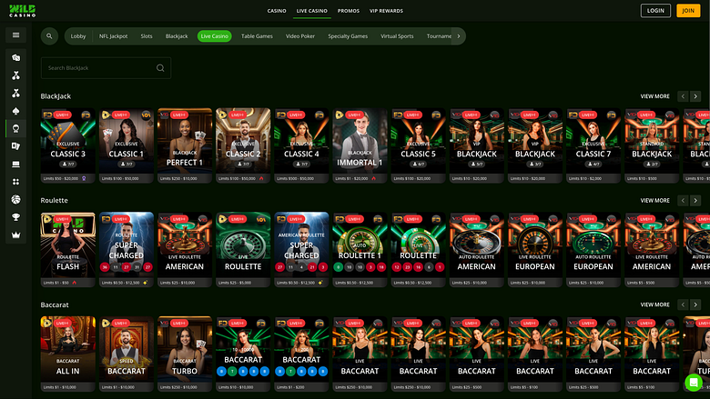 Casino Wild sur ordinateur avec croupier en direct
