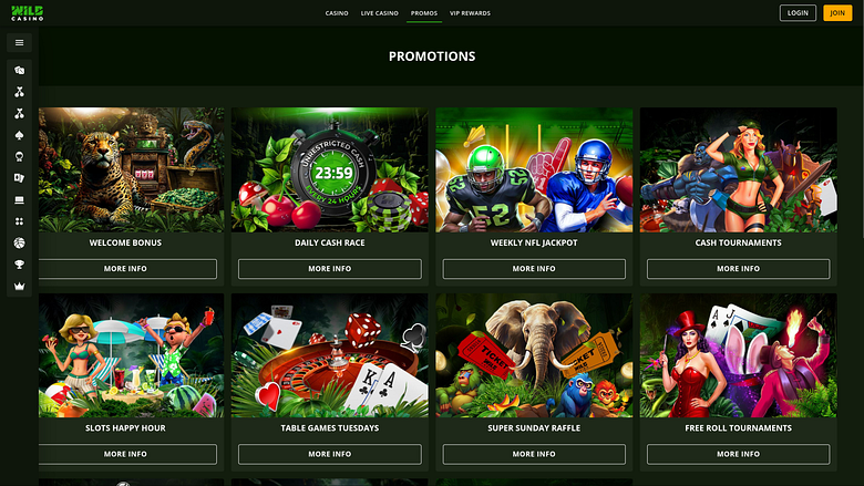 Promotions Wild Casino sur ordinateur
