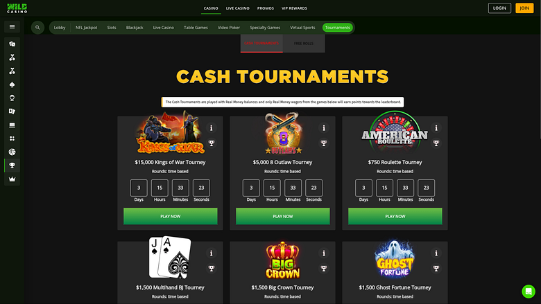 Tournois de casino sur ordinateur Wild Casino