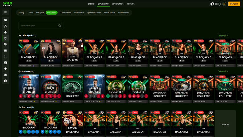 Croupier en direct sur bureau de Wild Casino