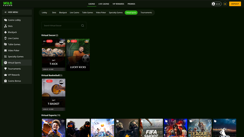 Sports virtuels de bureau de Wild Casino