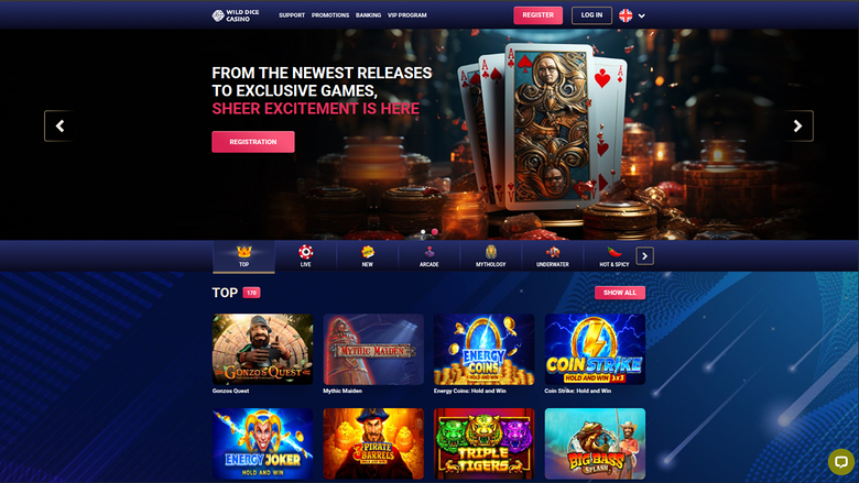 Page d'accueil de bureau de Wild Dice Casino