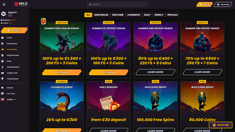 Promotions de bureau de Wild Tokyo Casino