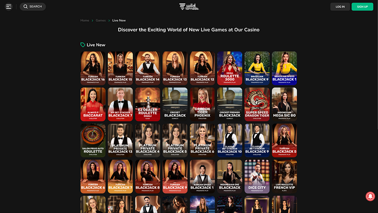 Wild Tornado Casino Desktop Live Dealer