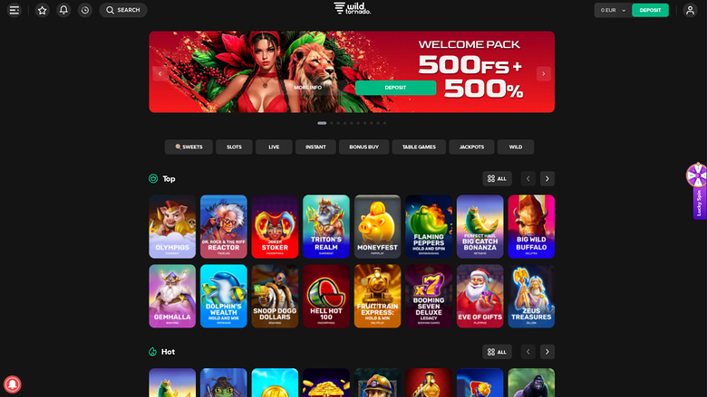 Wild Tornado Casino Desktop Homepage