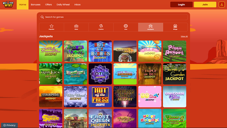 Jackpots de Wild West Wins sur ordinateur