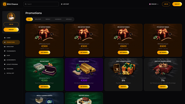 Promociones de escritorio de Wild Chance Casino