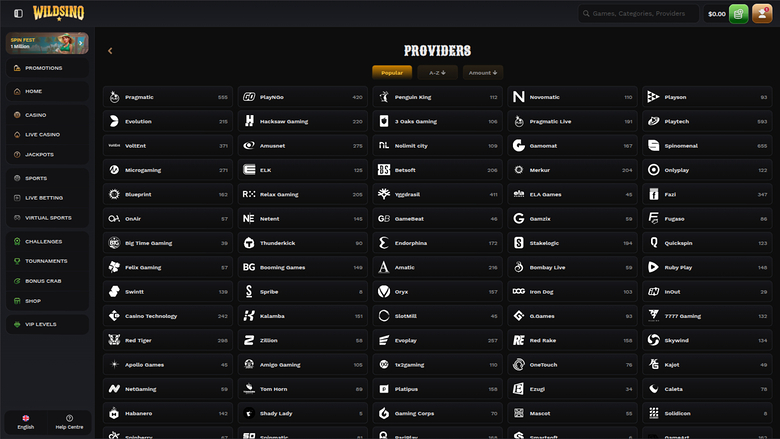 Wildsino Casino Desktop-Spielentwickler