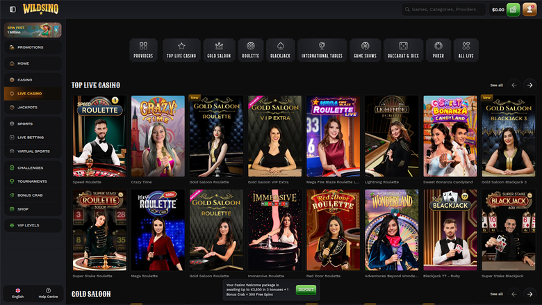 Wildsino Casino Desktop-Live-Dealer