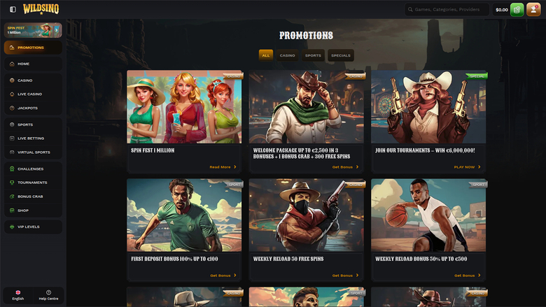 Wildsino Casino Desktop-Aktionen