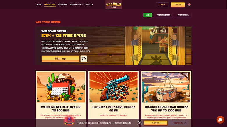 Promozioni desktop di Wild Wild Casino