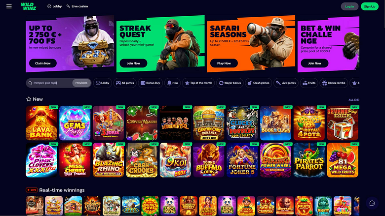 WildWinz Casino homepage