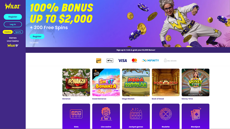 Wildz Casino Desktop Homepage