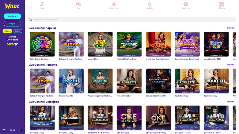 Wildz Casino Desktop Live Dealer