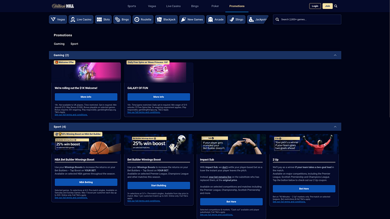 Wlliam Hill Casino Desktop Promotions