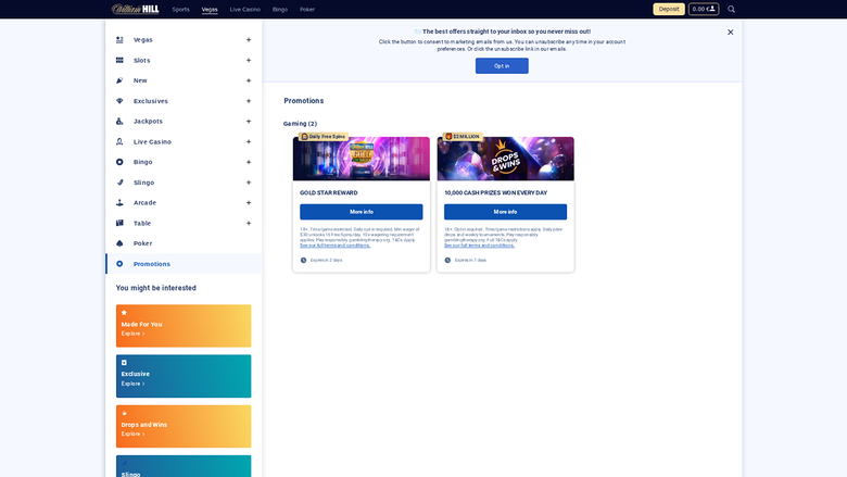 Promociones de escritorio de William Hill Casino