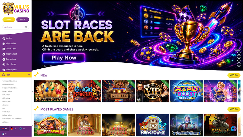 Wills Casino Desktop Homepage
