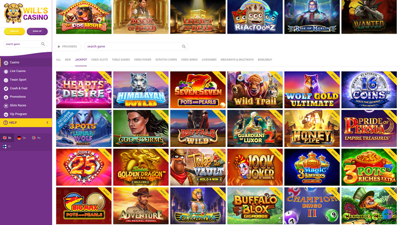 Jackpot sur ordinateur de Wills Casino