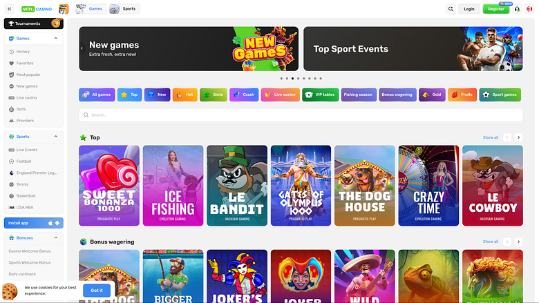 Win Casino Desktop Homepage