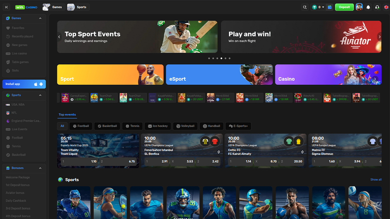 Página de inicio de escritorio de Win Casino