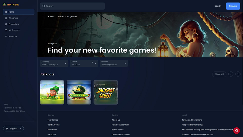 Win There Casino jackpot page
