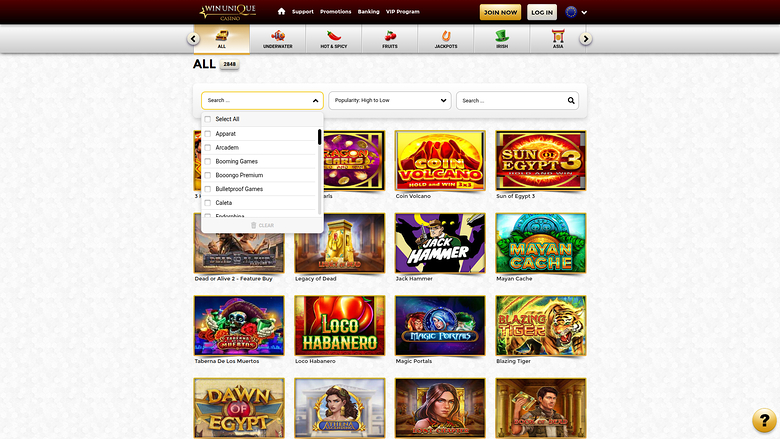 Sviluppatori di giochi desktop di Win Unique Casino