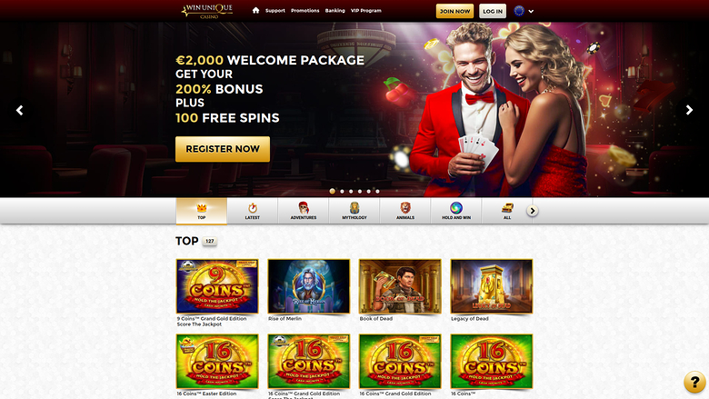 Homepage desktop di Win Unique Casino