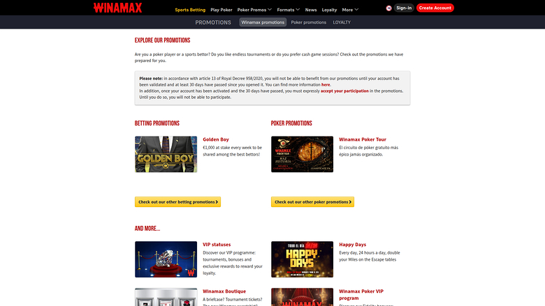 Winamax Desktop-Aktionen