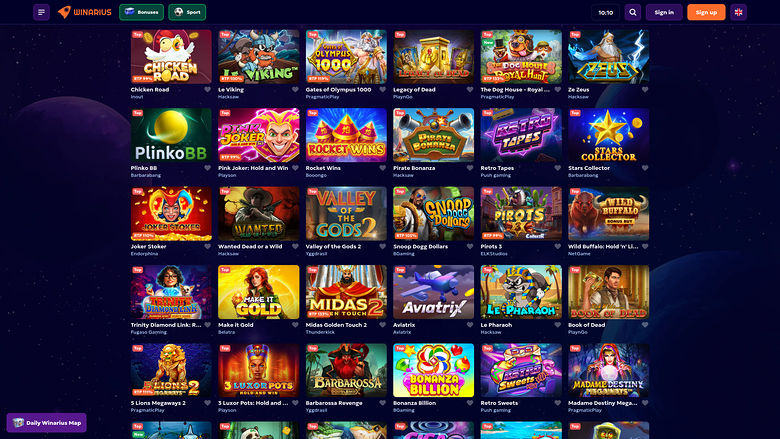 Jeux de bureau de Winarius Casino