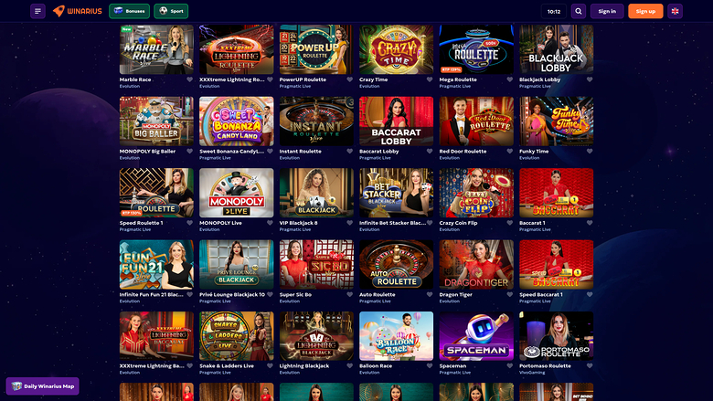 Croupier en direct sur bureau de Winarius Casino