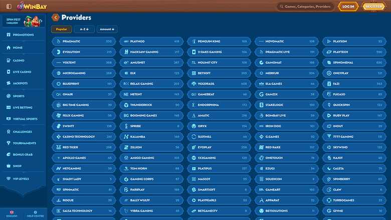 Développeurs de jeux sur ordinateur de WinBay Casino