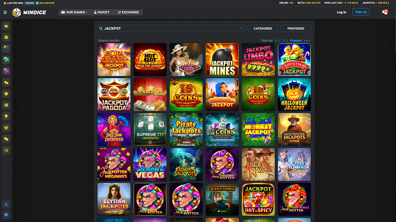 Jackpot da desktop del casinò WinDice