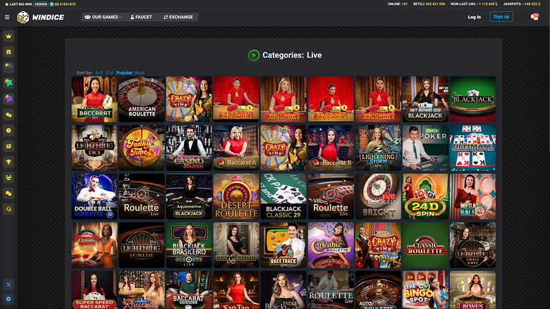 WinDice Casino Desktop con croupier dal vivo